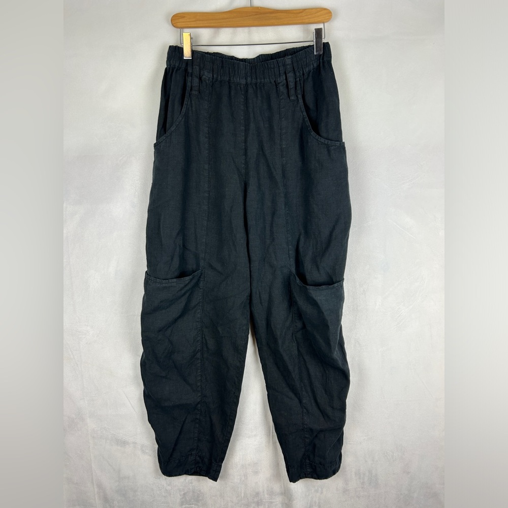 AUREA VITA Linen Oversized‎ Pants Baggy Cargo Black Lagenlook Pocket Women's XS